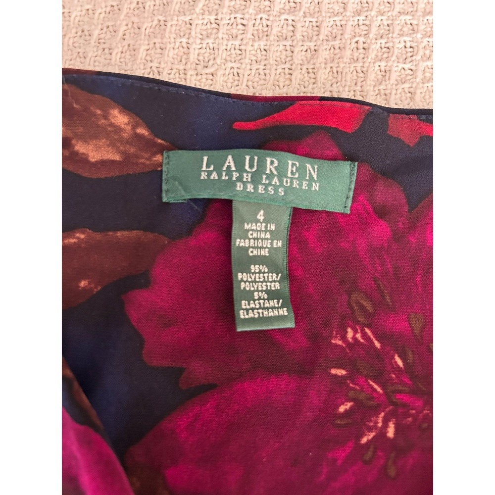 Lauren Ralph Lauren Ruched Waist Red Purple Jersey Social Sheath Dress Size 4 - Picture 4 of 5